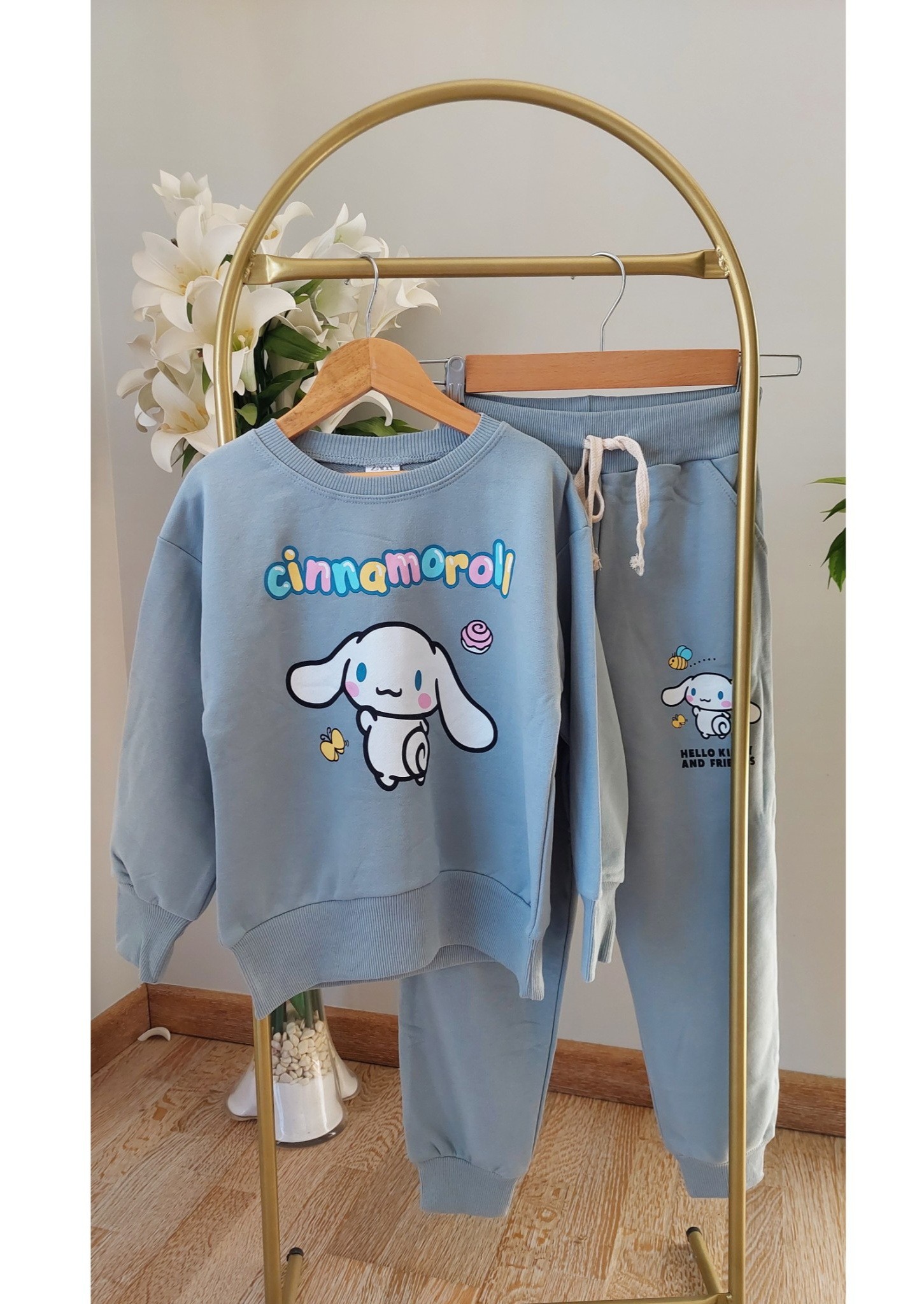 Gri Renk,Cinnamoroll Baskılı Eşofman Takımı