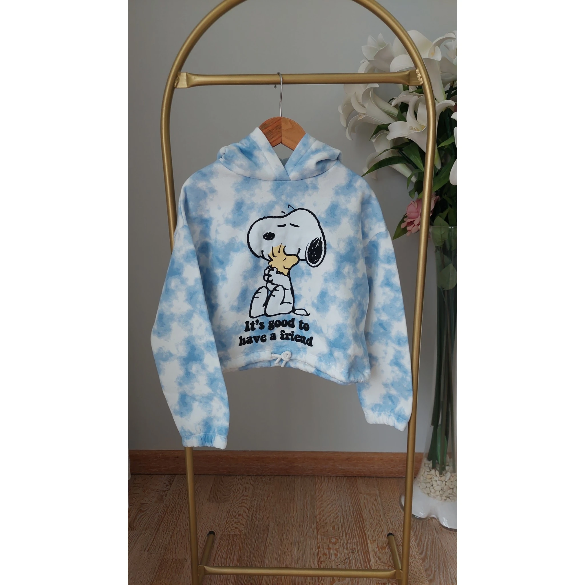 Snoopy Baskılı,Batik Desen,Kapüşonlu Sweatshirt 