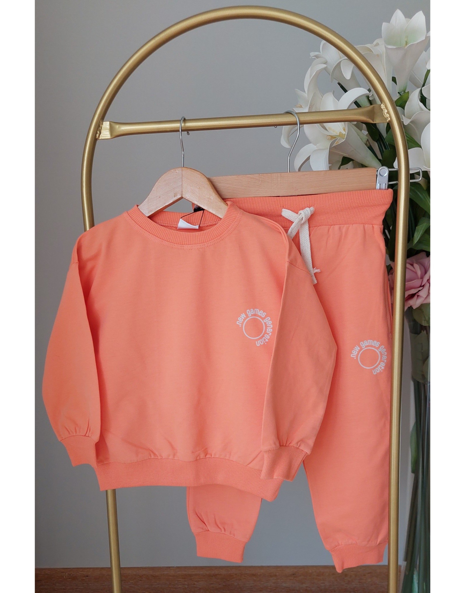 Turuncu Renk,Baskı Detaylı,2 İplik Şardonsuz, Unisex Takım