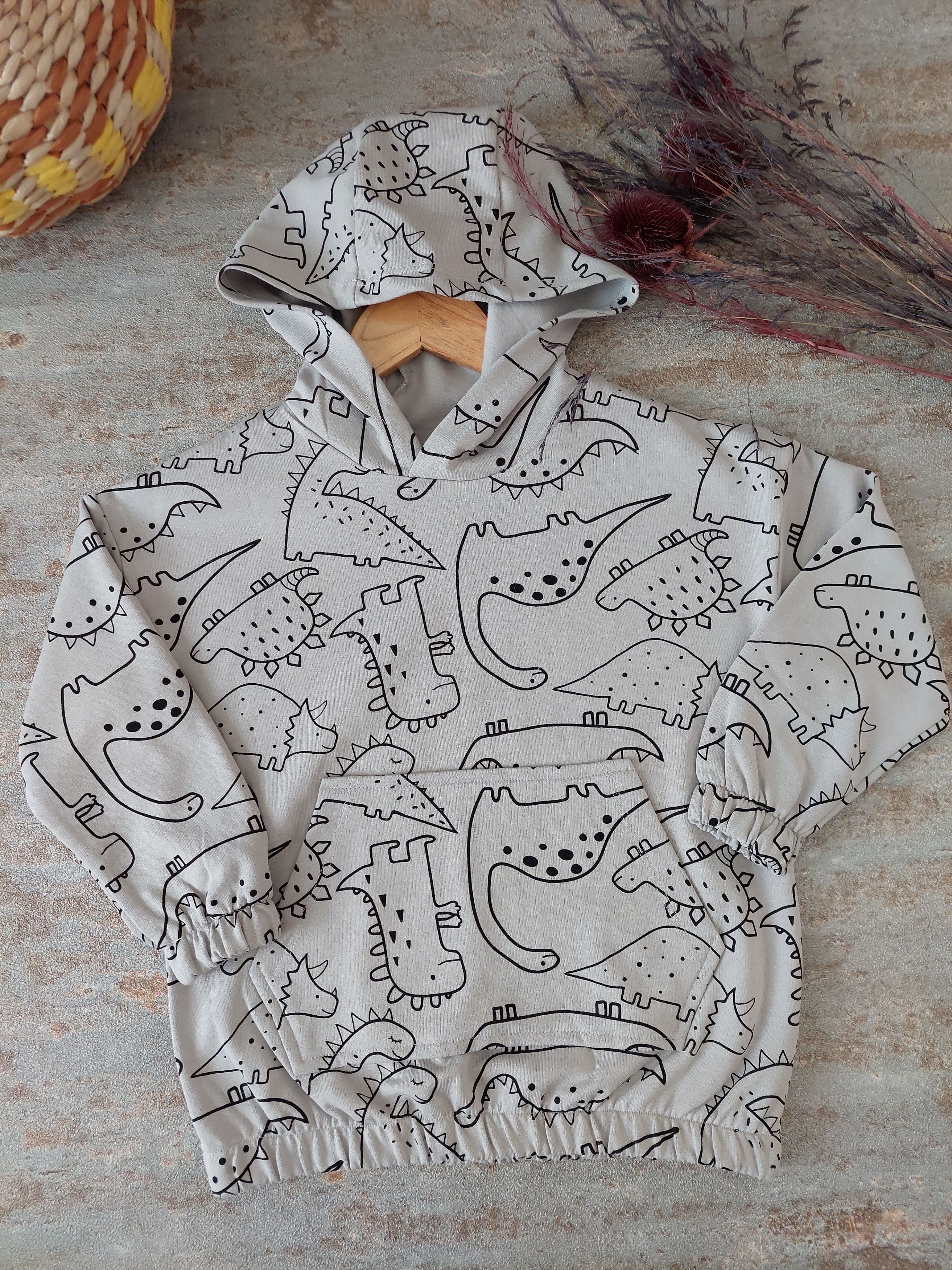 Dinozor Baskılı, Kapüşonlu, Unisex Sweatshirt