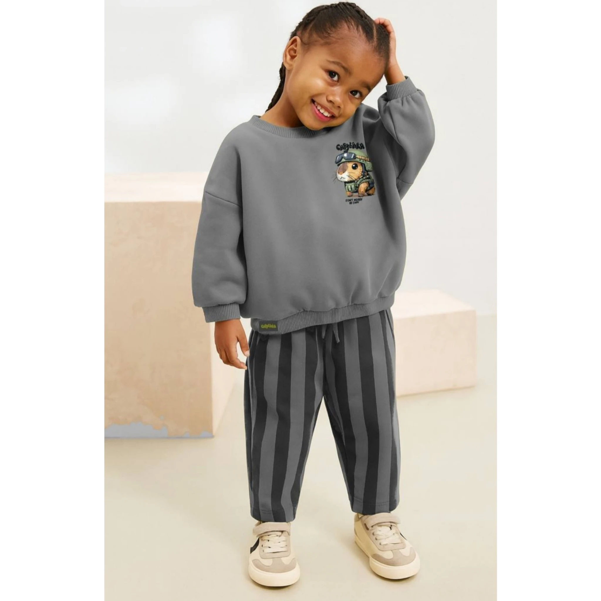 Gri,Baskılı Unisex Takım 