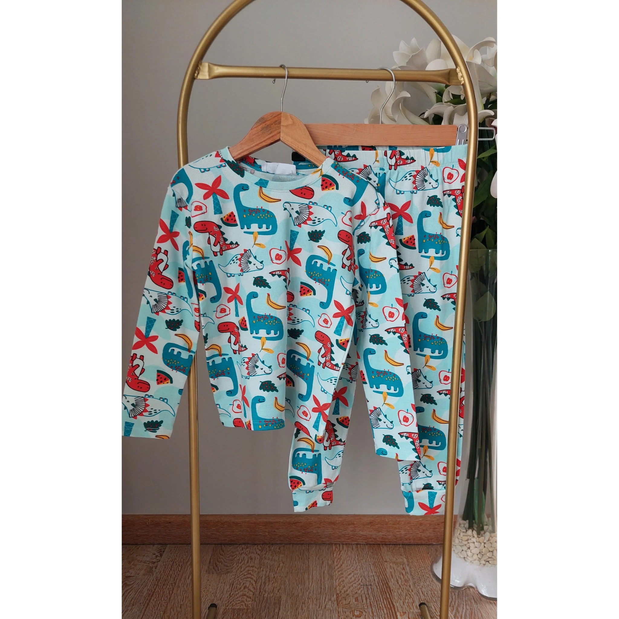 Dinozor Baskılı,Unisex Pijama Takımı 