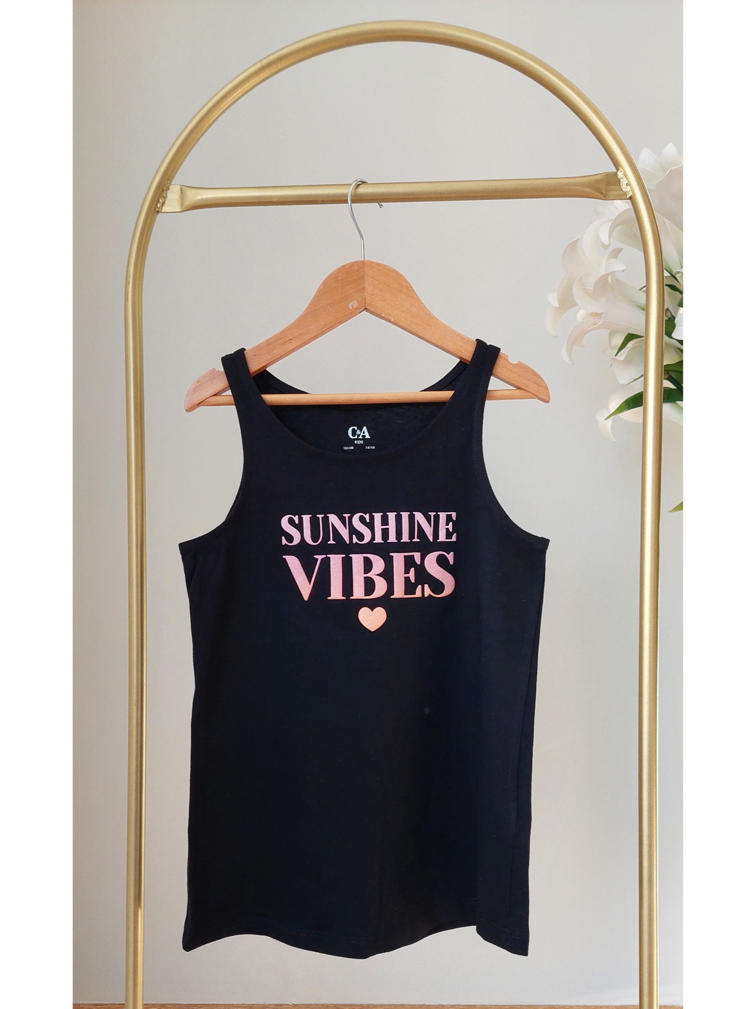 Siyah, Sunshine Vibes Baskılı Kız Çocuk Tişört