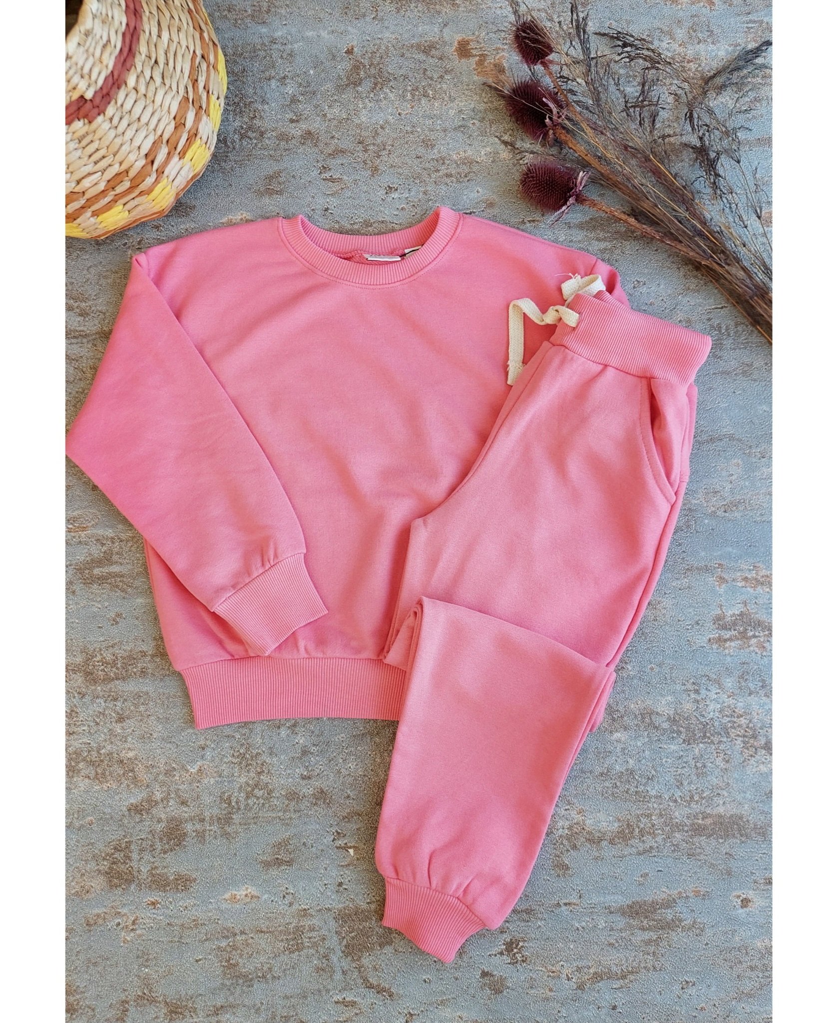 Pembe ,3 İplik, Şardonsuz, Eşofman Takımı