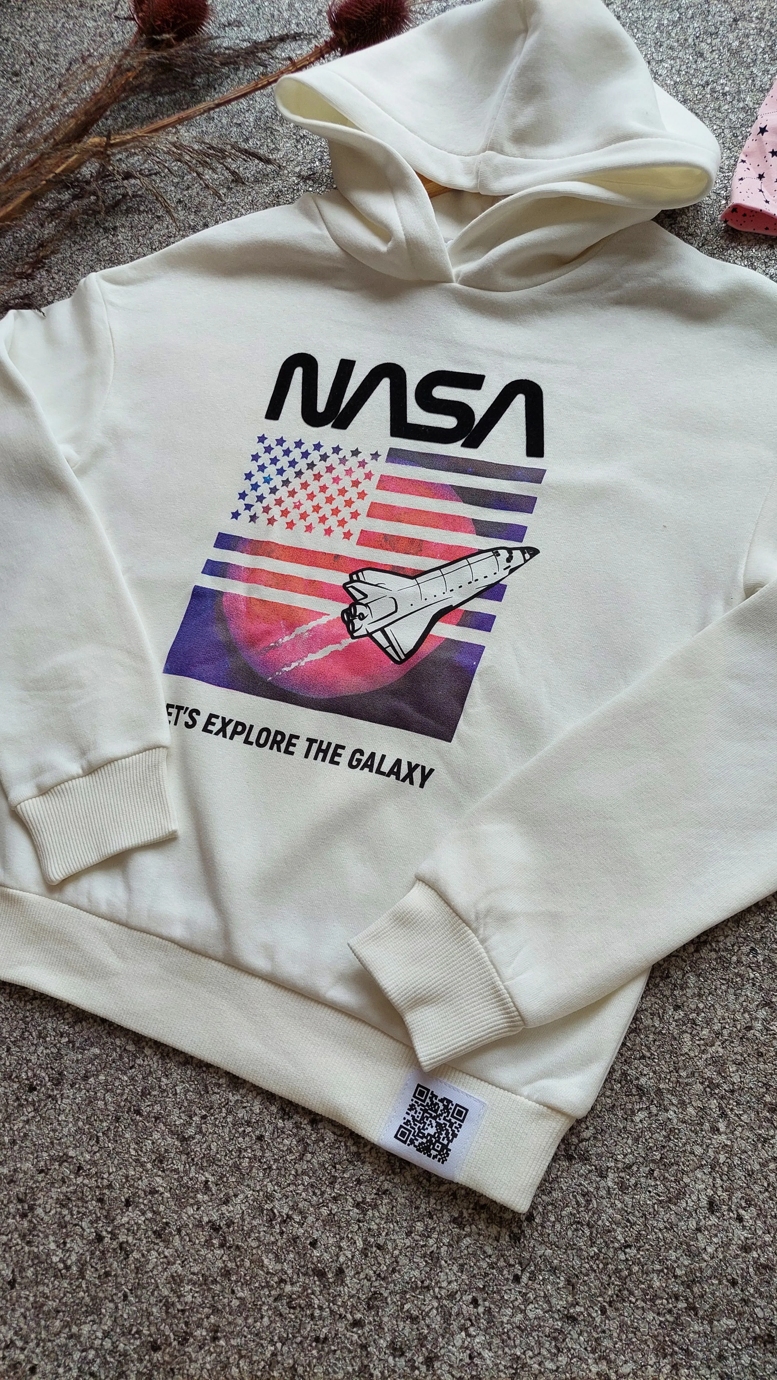 Nasa Baskılı,Şardonsuz, Kapüşonlu Sweatshirt 
