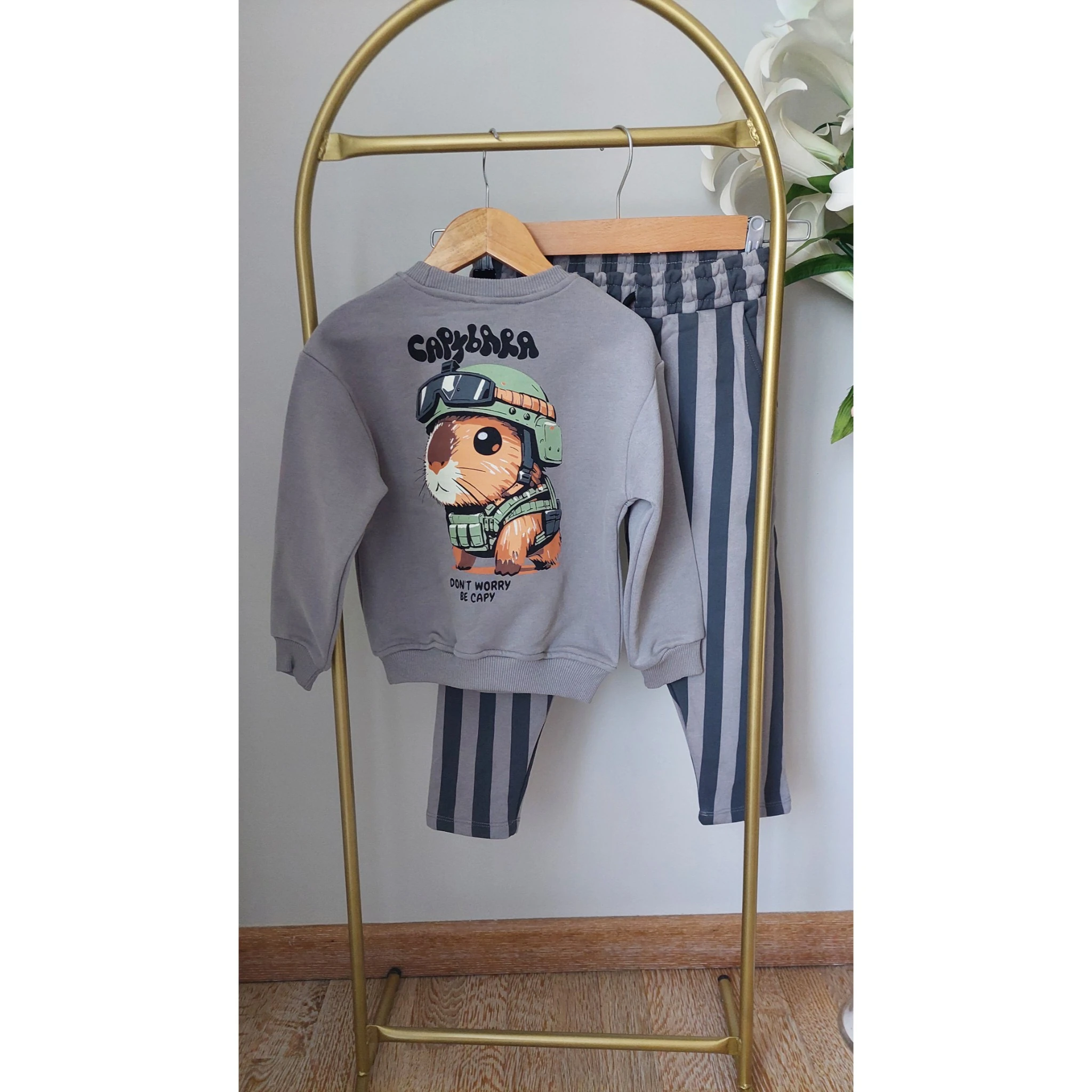 Gri,Baskılı Unisex Takım 