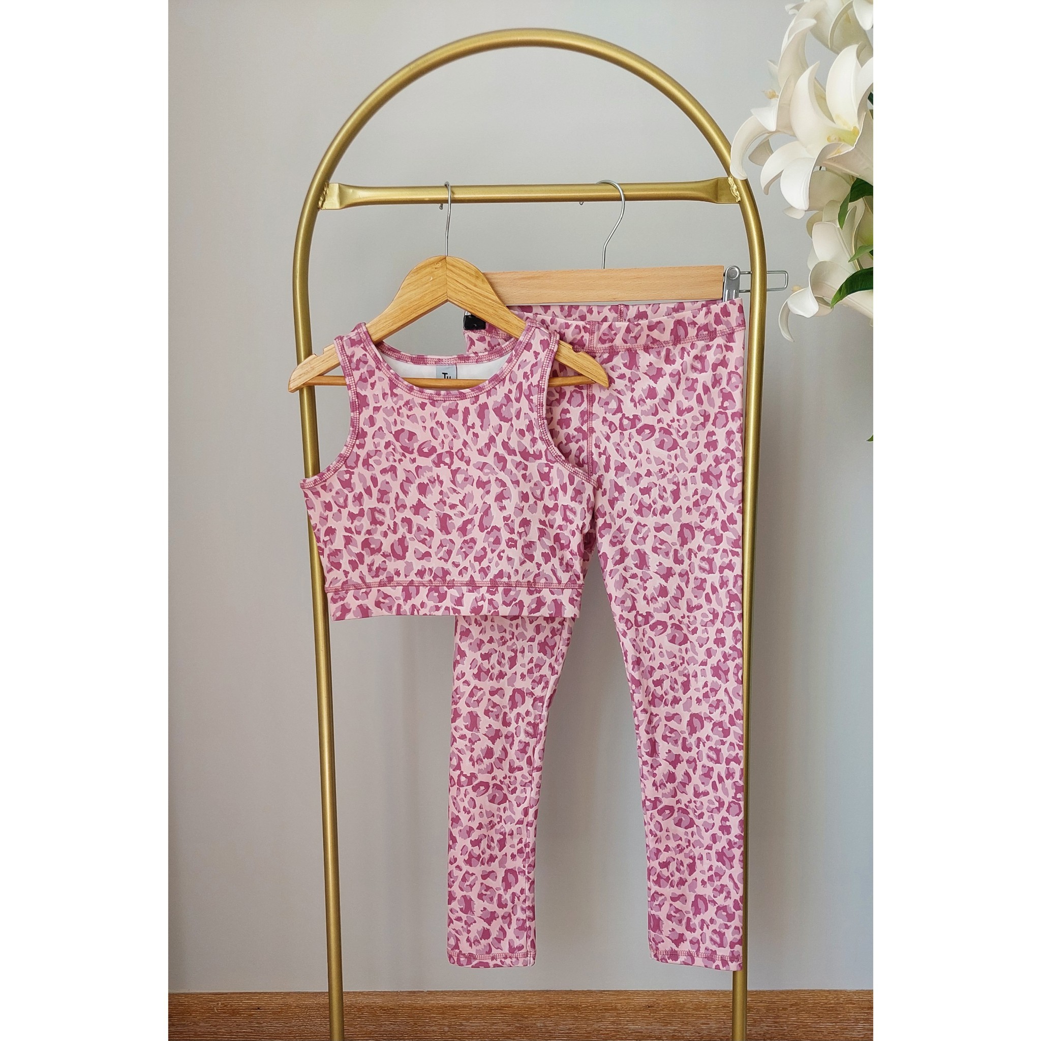 Pembe Leopar Desen,Croplu,Taytlı Takım