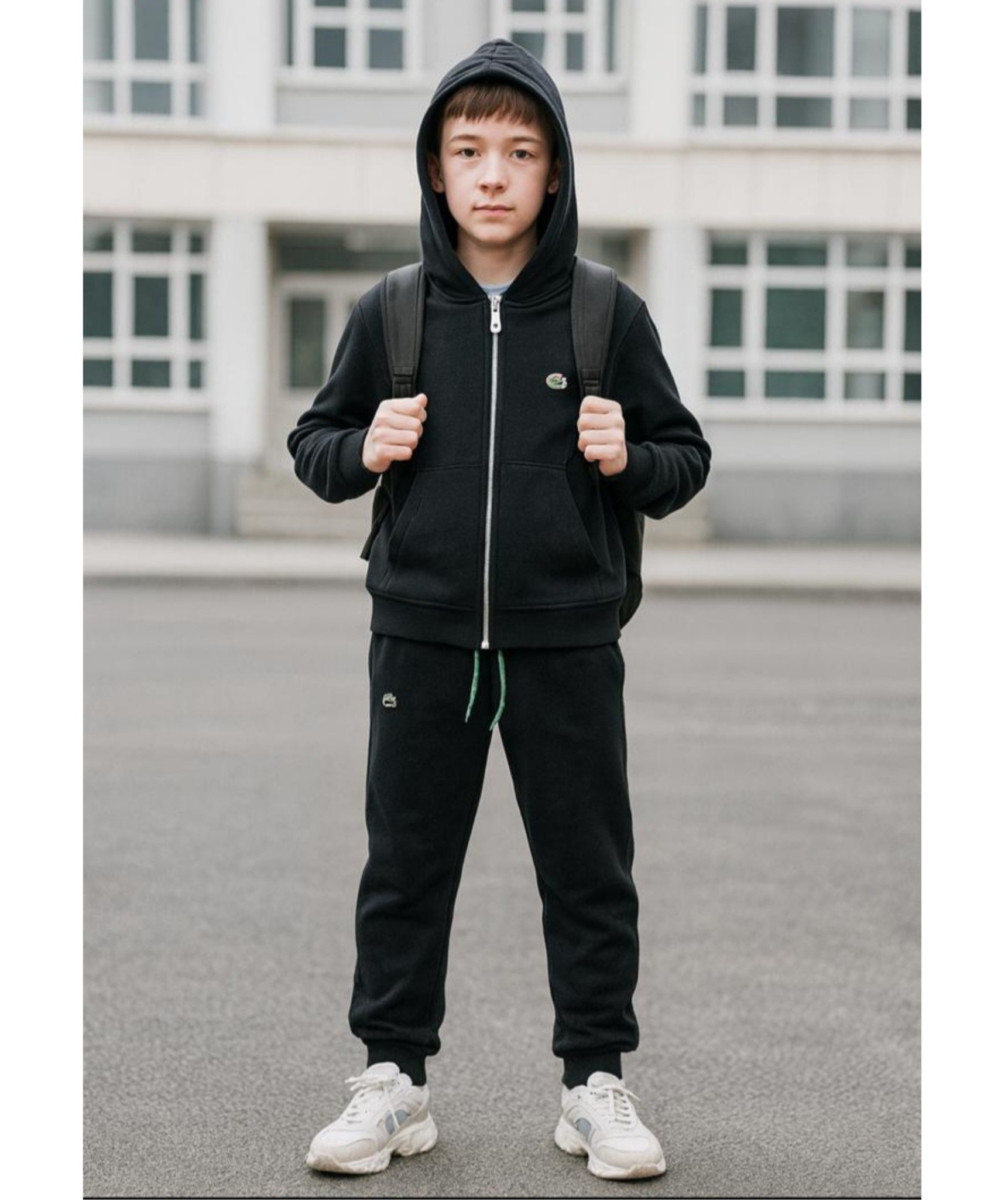 Siyah,Fermuarlı,Kapüşonlu,3 İplik Şardonsuz Unisex Takım