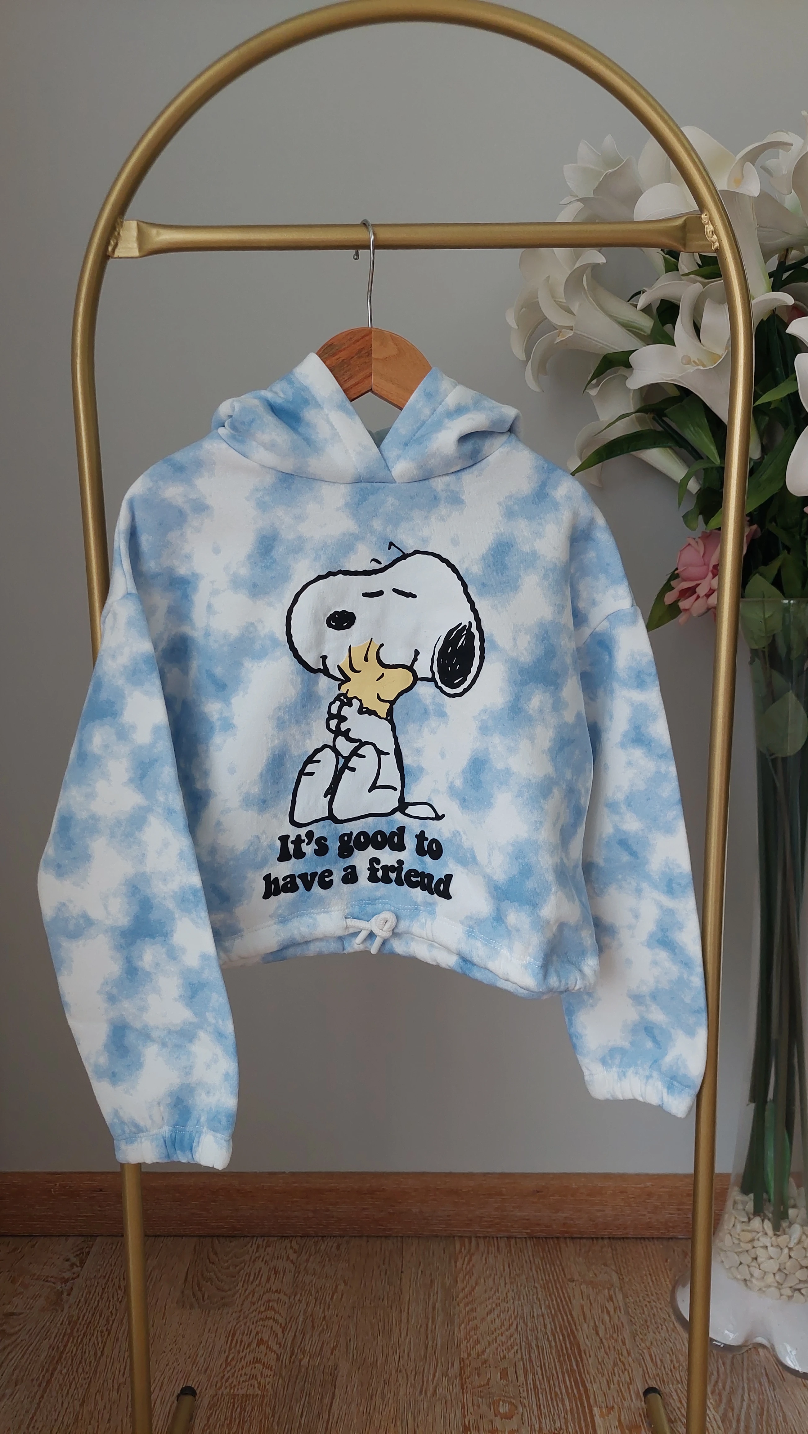 Snoopy Baskılı,Batik Desen,Kapüşonlu Sweatshirt 