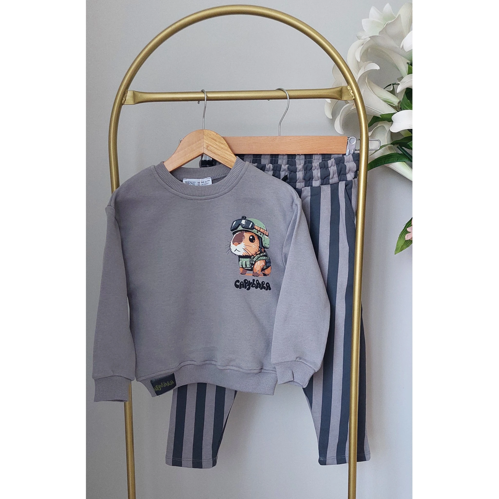 Gri,Baskılı Unisex Takım 