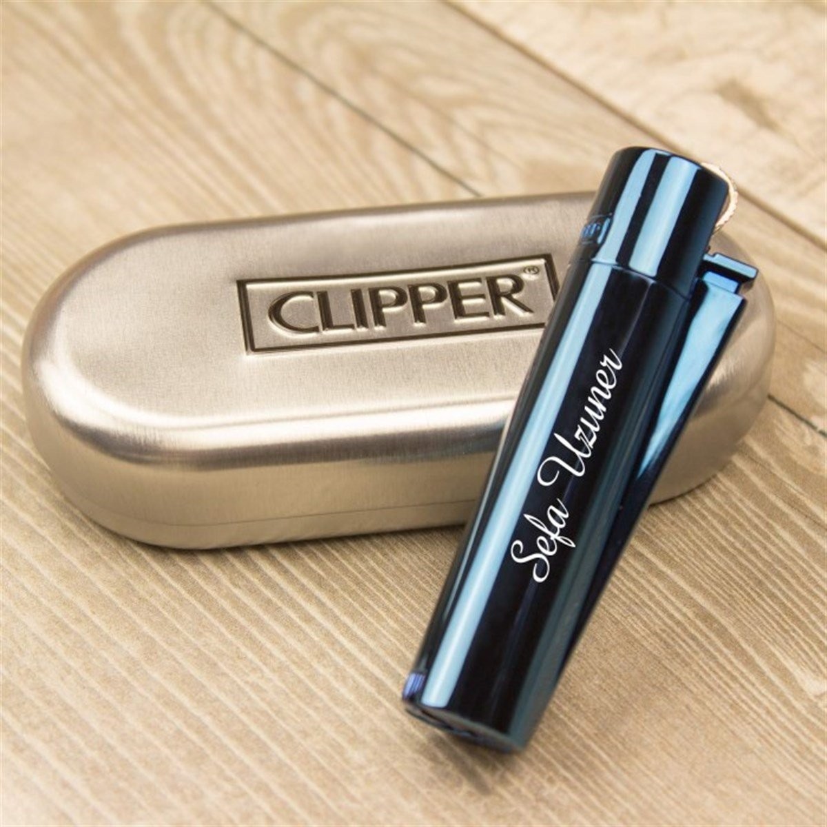 Kişiye Özel Clipper Marka Parlement Mavisi Metal Çakmak 
