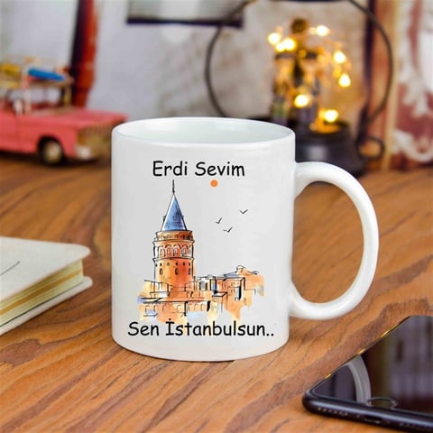 Kişiye Özel Galata Kulesi Temalı Sen İstanbul'sun Seramik Kupa Bardak