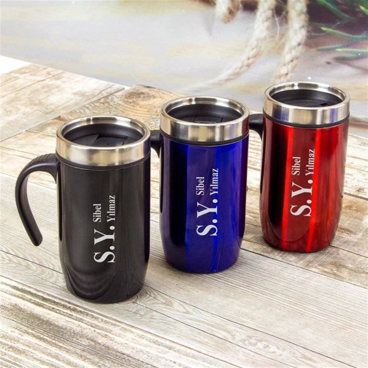 Kişiye Özel Kulplu Çelik Termos Bardak 240 ml​ (3527)