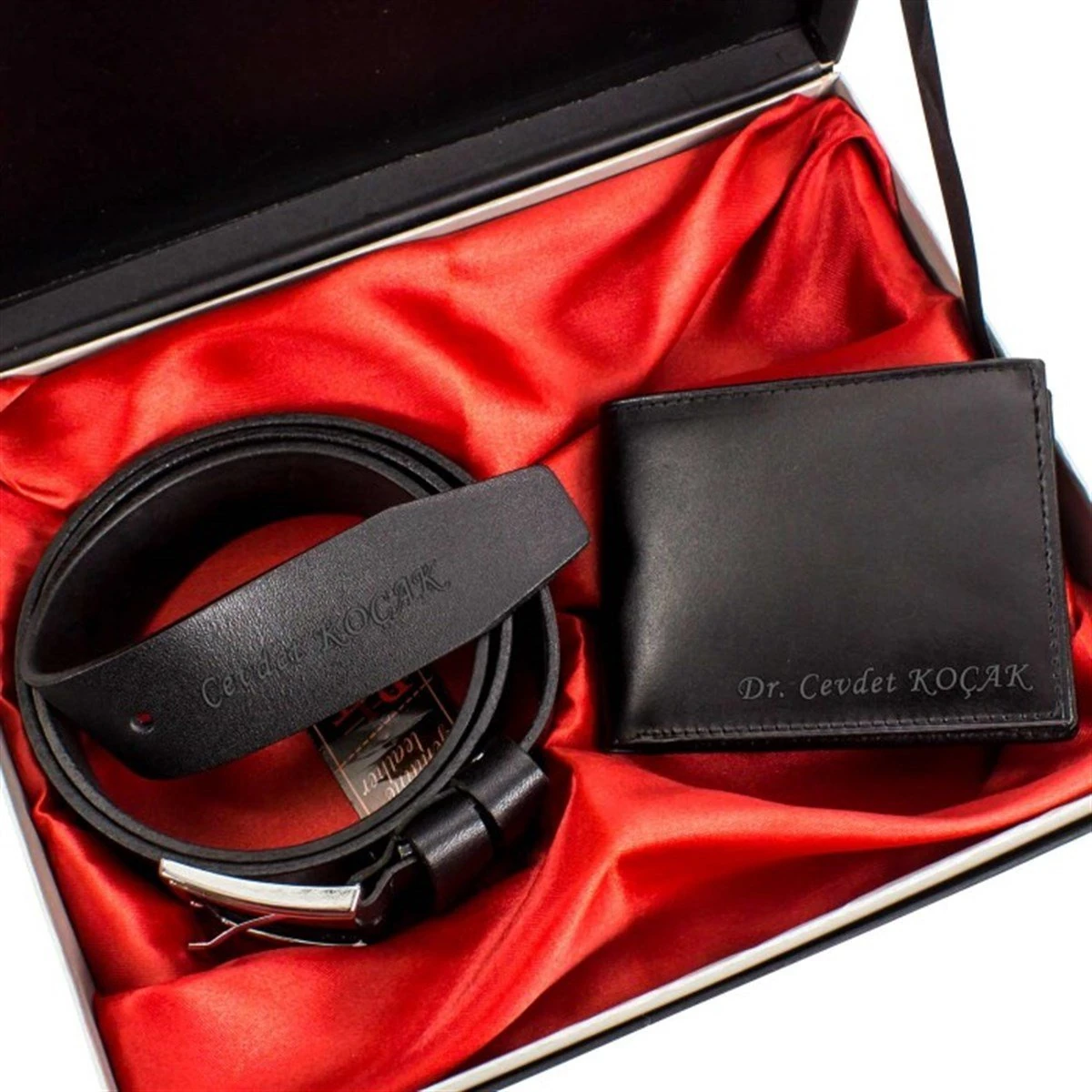 Kişiye Özel Deri Cüzdan ve Kemer Seti Tasarım Kutulu