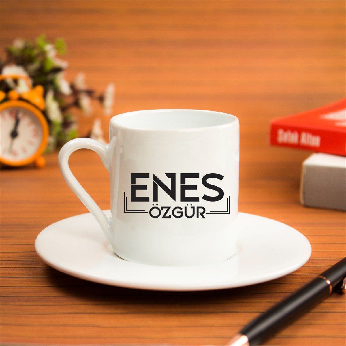 Kişiye Özel Çizgi Çerçeveli Türk Kahvesi Fincanı Seti