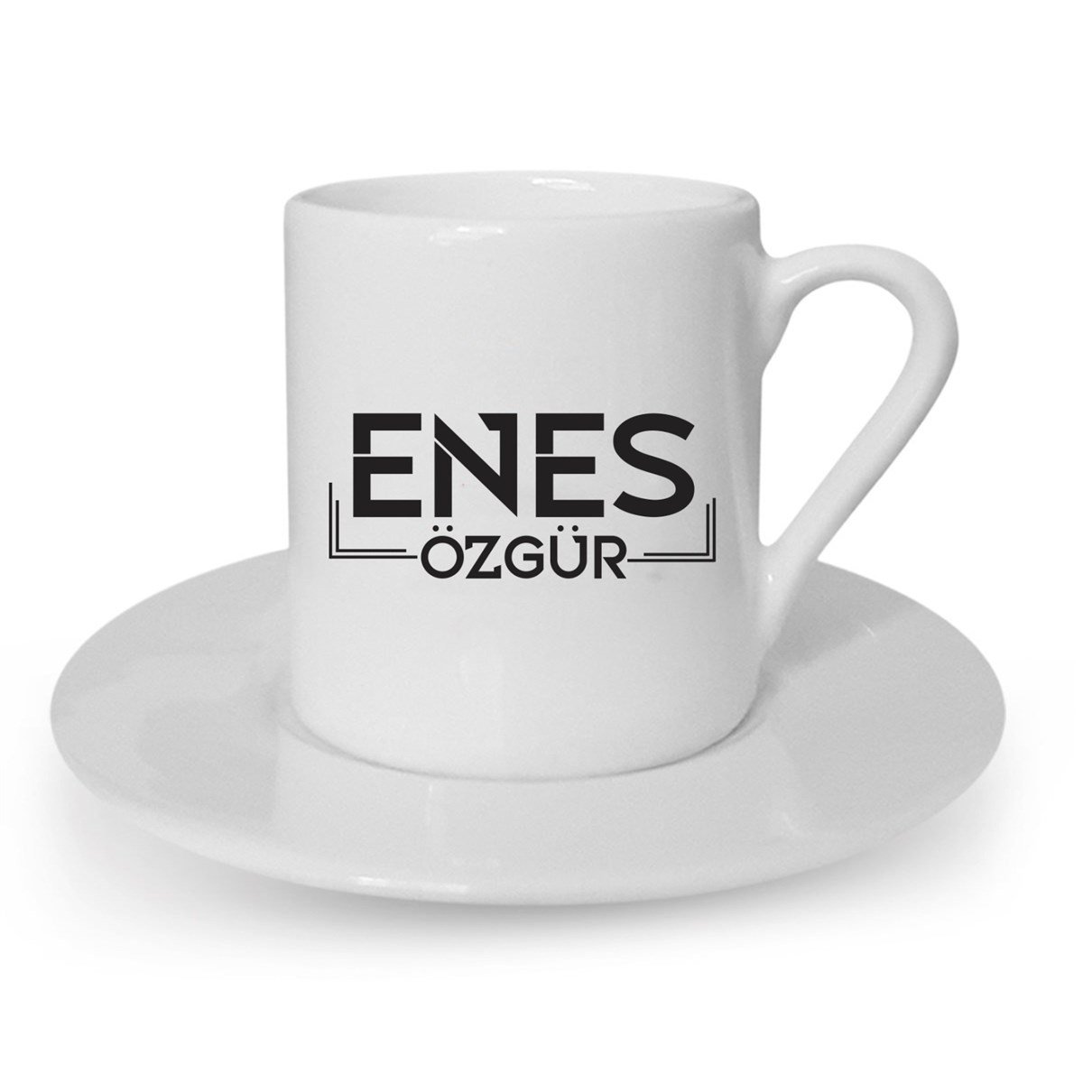 Kişiye Özel Çizgi Çerçeveli Türk Kahvesi Fincanı Seti