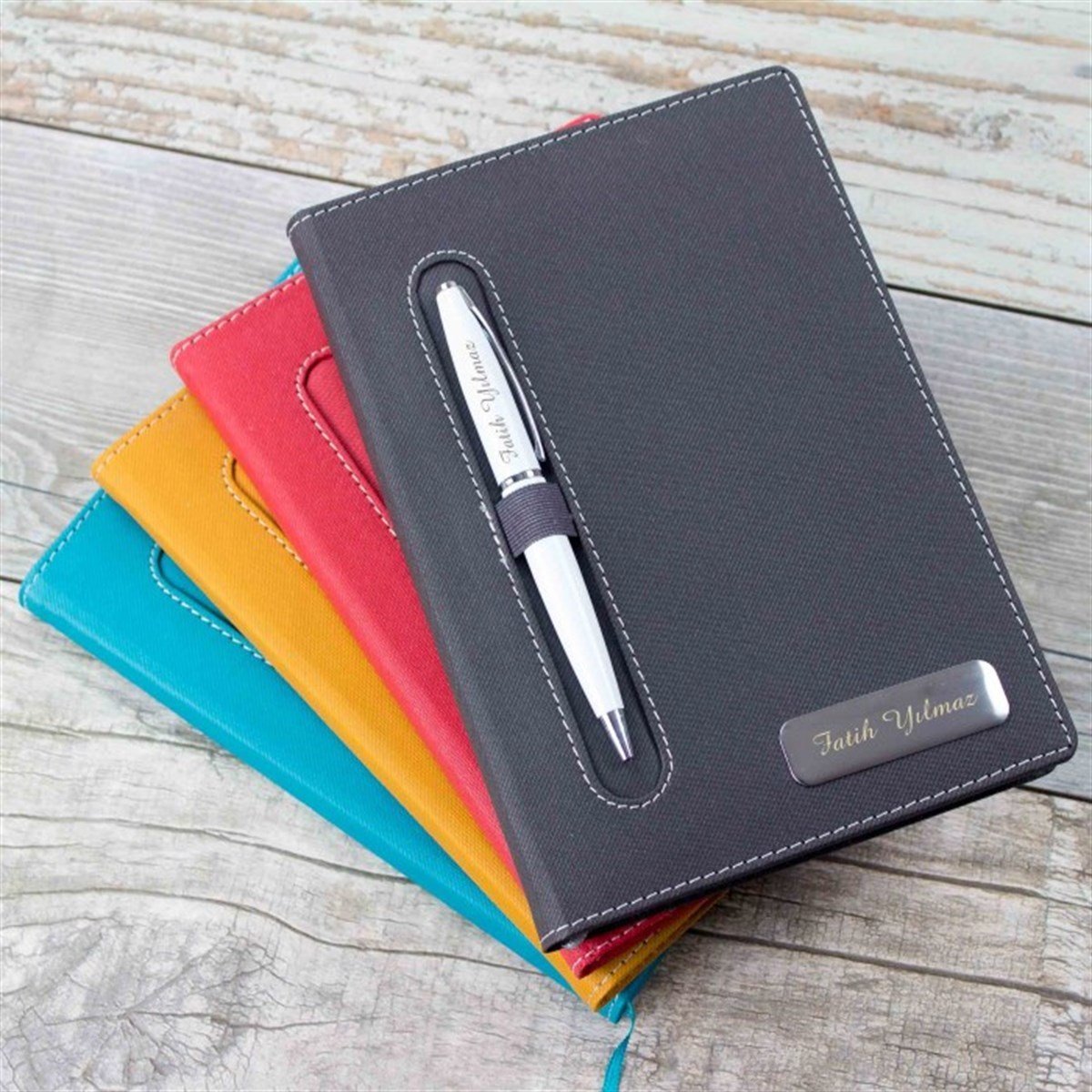 Kişiye Özel Kumaş Desenli Defter ve Tükenmez Kalem Seti