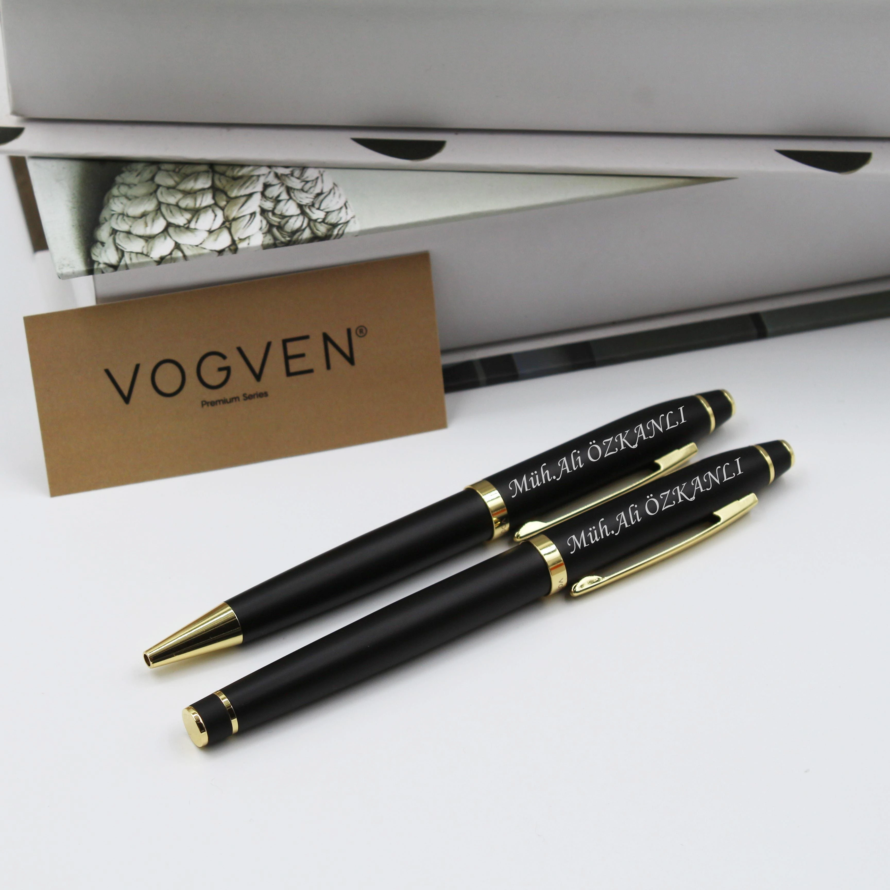 Vogven Marka Kişiye Özel Prestij Gold Renk Roller ve Tükenmez 2'li Kalem Seti