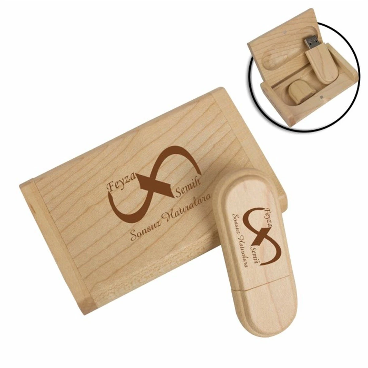 Kişiye Özel 16 GB Sonsuzluk Baskılı Ahşap Usb Flash Bellek