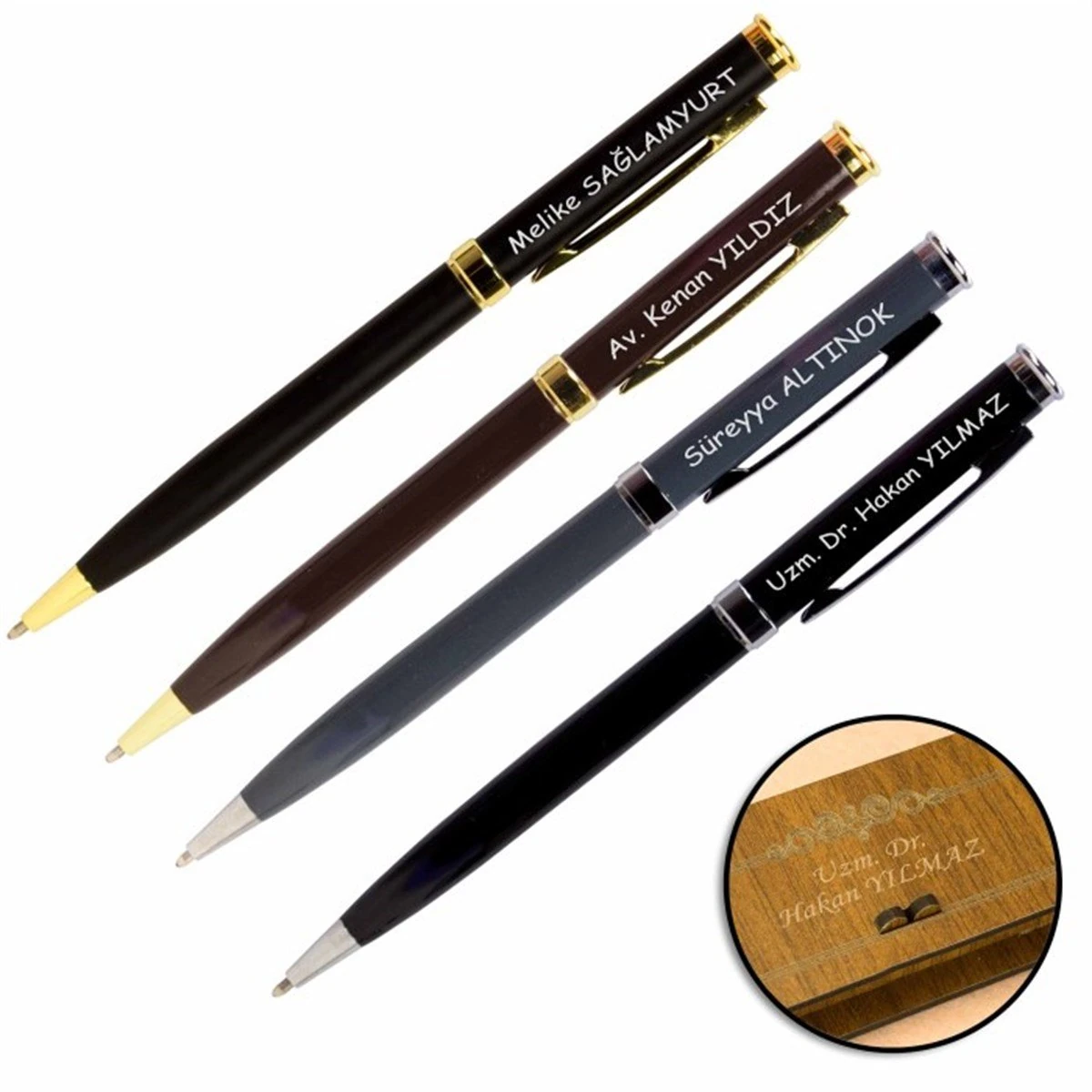 Kişiye Özel Ahşap Kutulu Metal Tükenmez Kalem M3