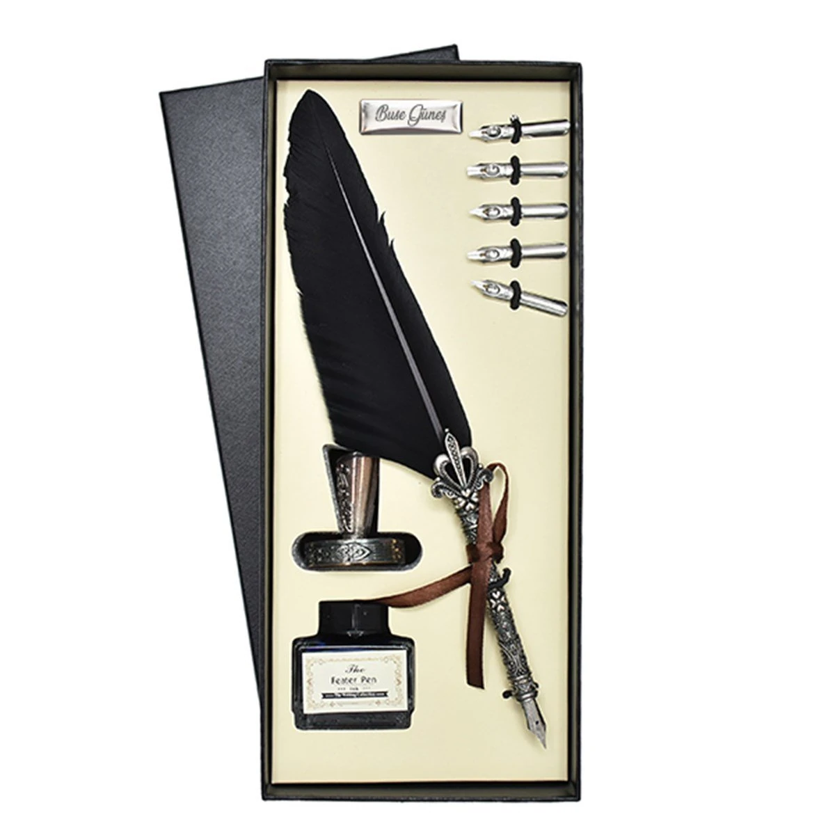 Kişiye Özel Lüks Masa Üstü Tüylü Divit Kalem ve Mürekkep Seti