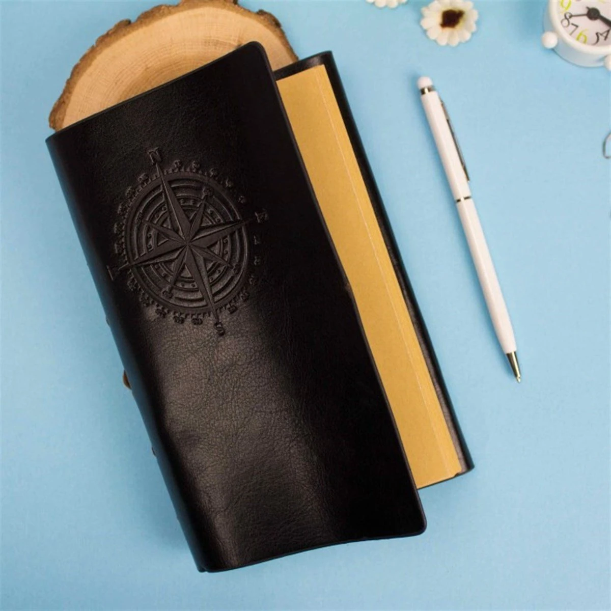 Kişiye Özel Pusula Temalı Siyah Hatıra Defteri ve Kalem Seti - Büyük Boy