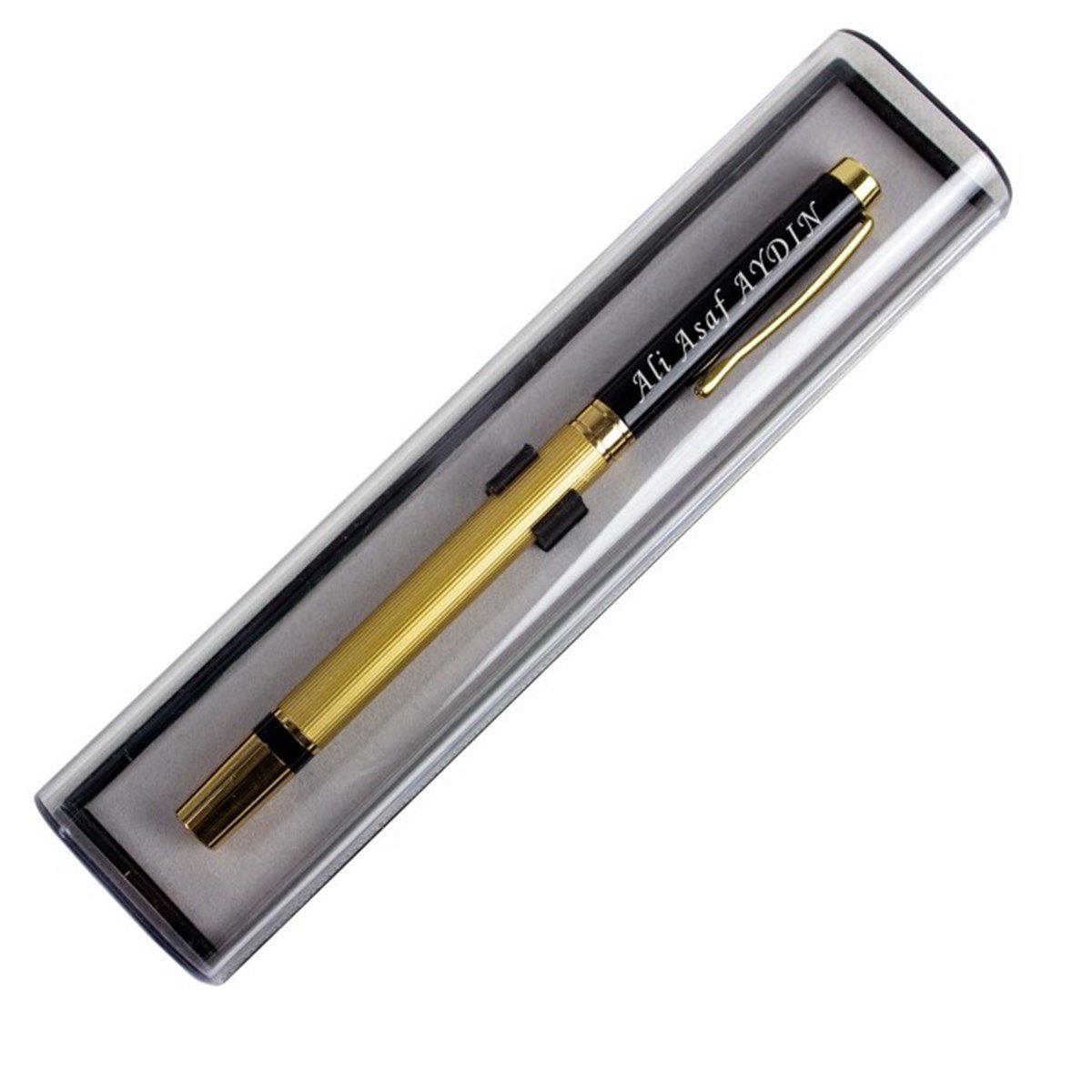 Kişiye Özel Şeffaf Kutulu Metal Roller Kalem - Siyah