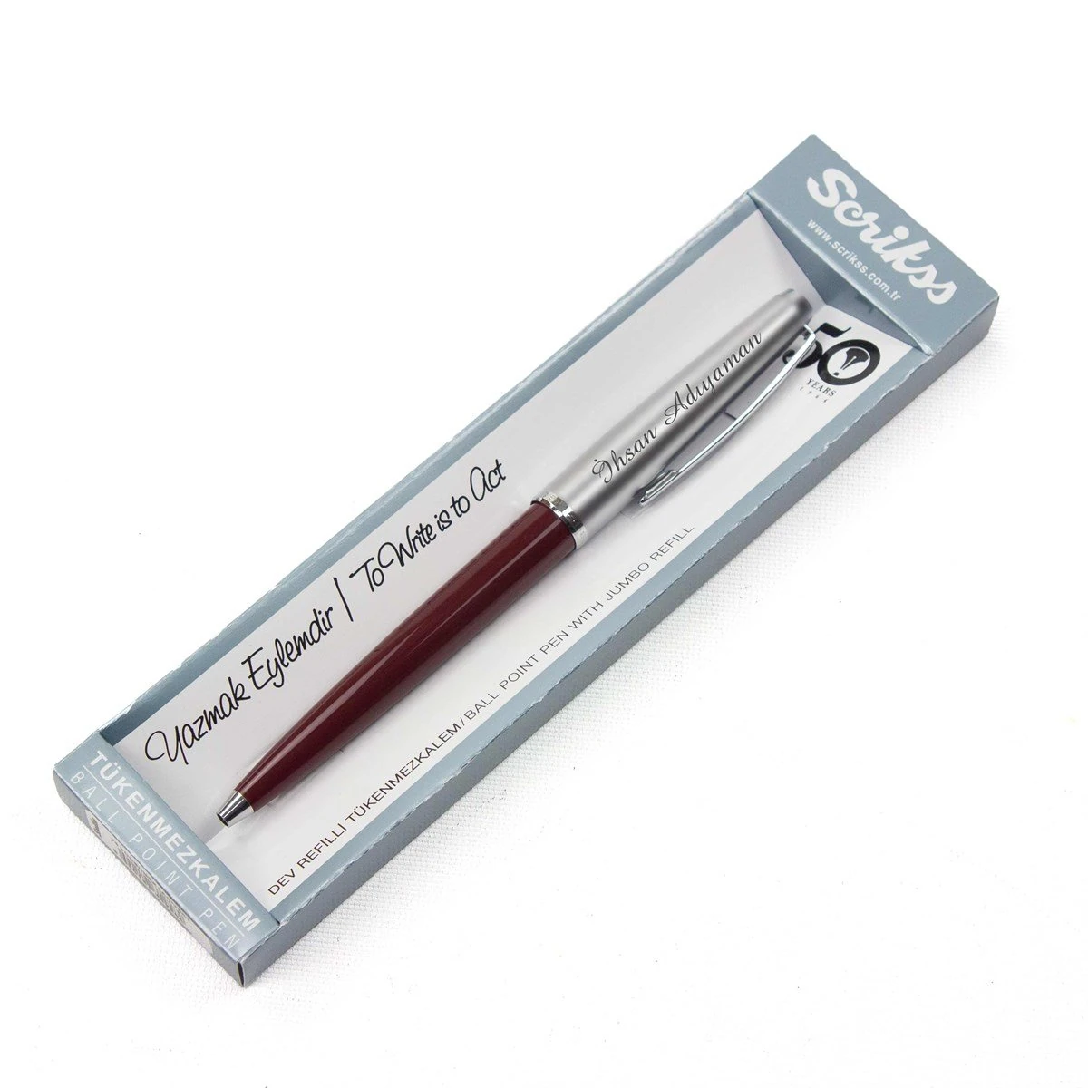 Kişiye Özel Scrikss Metal Gövdeli Tükenmez Kalem Bordo