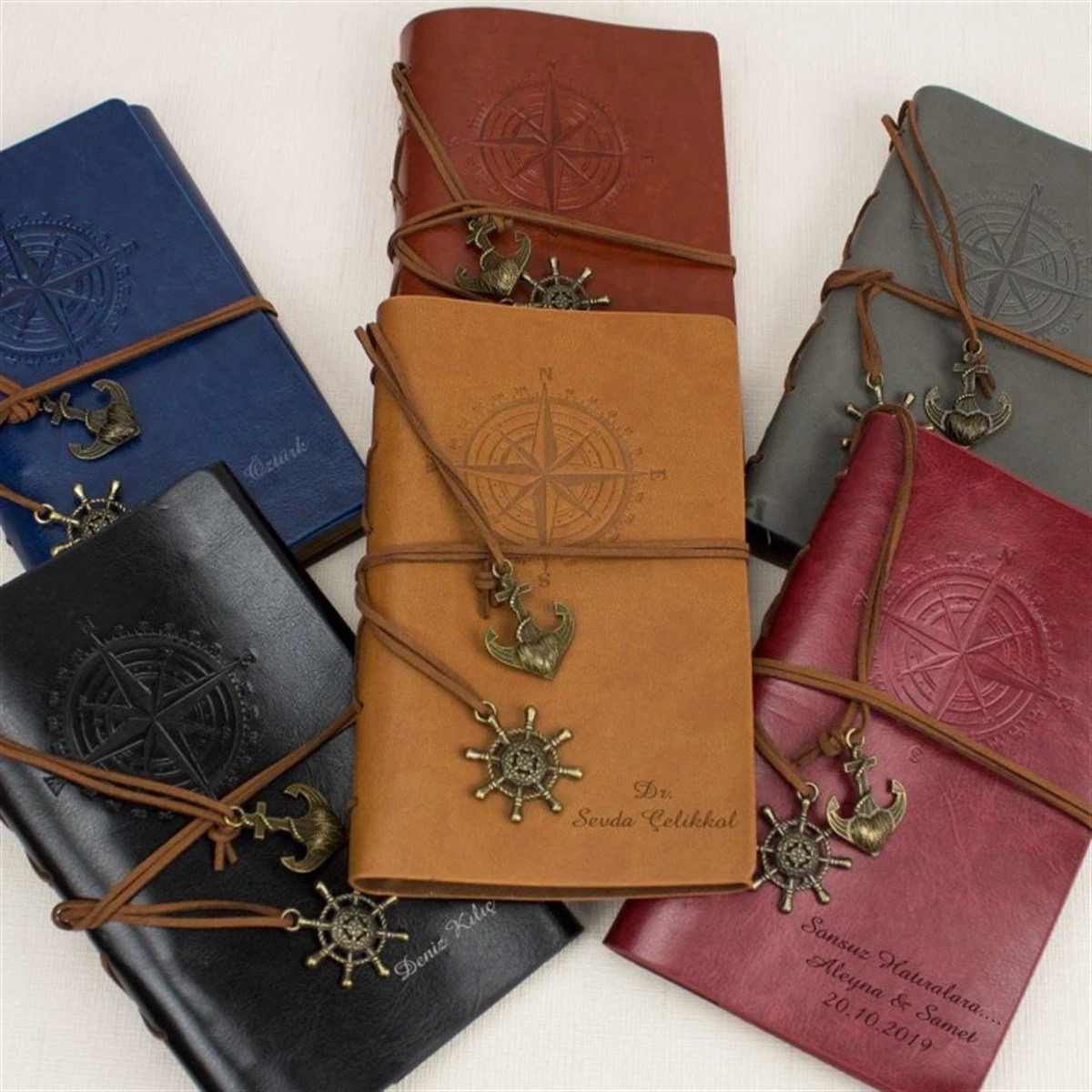 Kişiye Özel Pusula Temalı Siyah Hatıra Defteri ve Kalem Seti - Büyük Boy