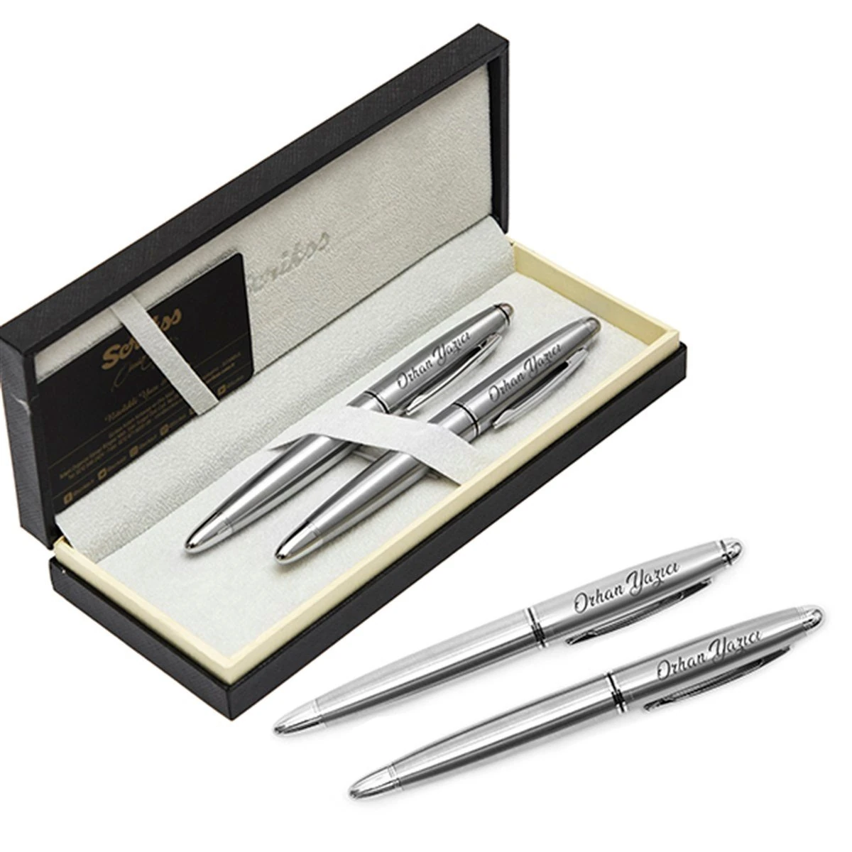 Scrikss Knight 88 Kişiye Özel 2'li Roller ve Dolma Kalem Seti - Gri