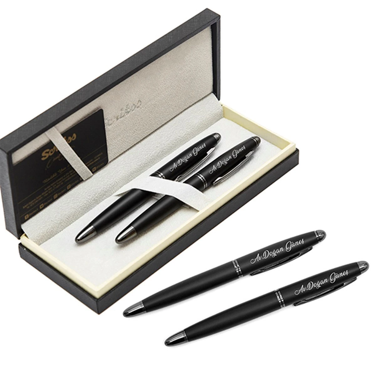 Scrikss Knight 88 Kişiye Özel 2'li Roller ve Dolma Kalem Seti - Siyah