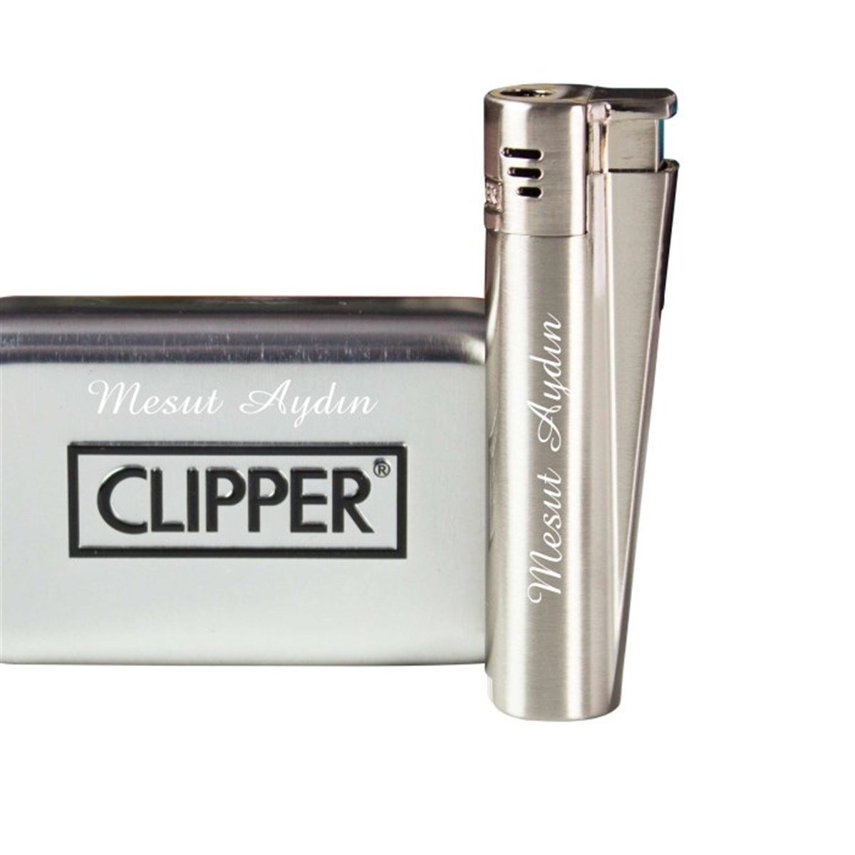 Kişiye Özel Clipper Marka Pürmüz Alevli Metal Çakmak Mat Metalik