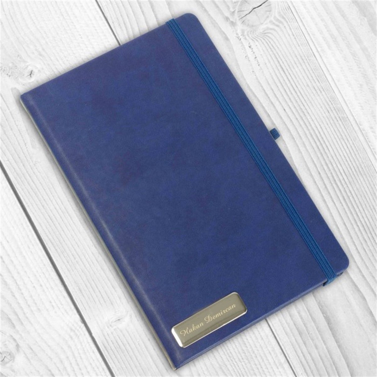 Kişiye Özel Lastikli Mavi Düz Çizgili Defter​