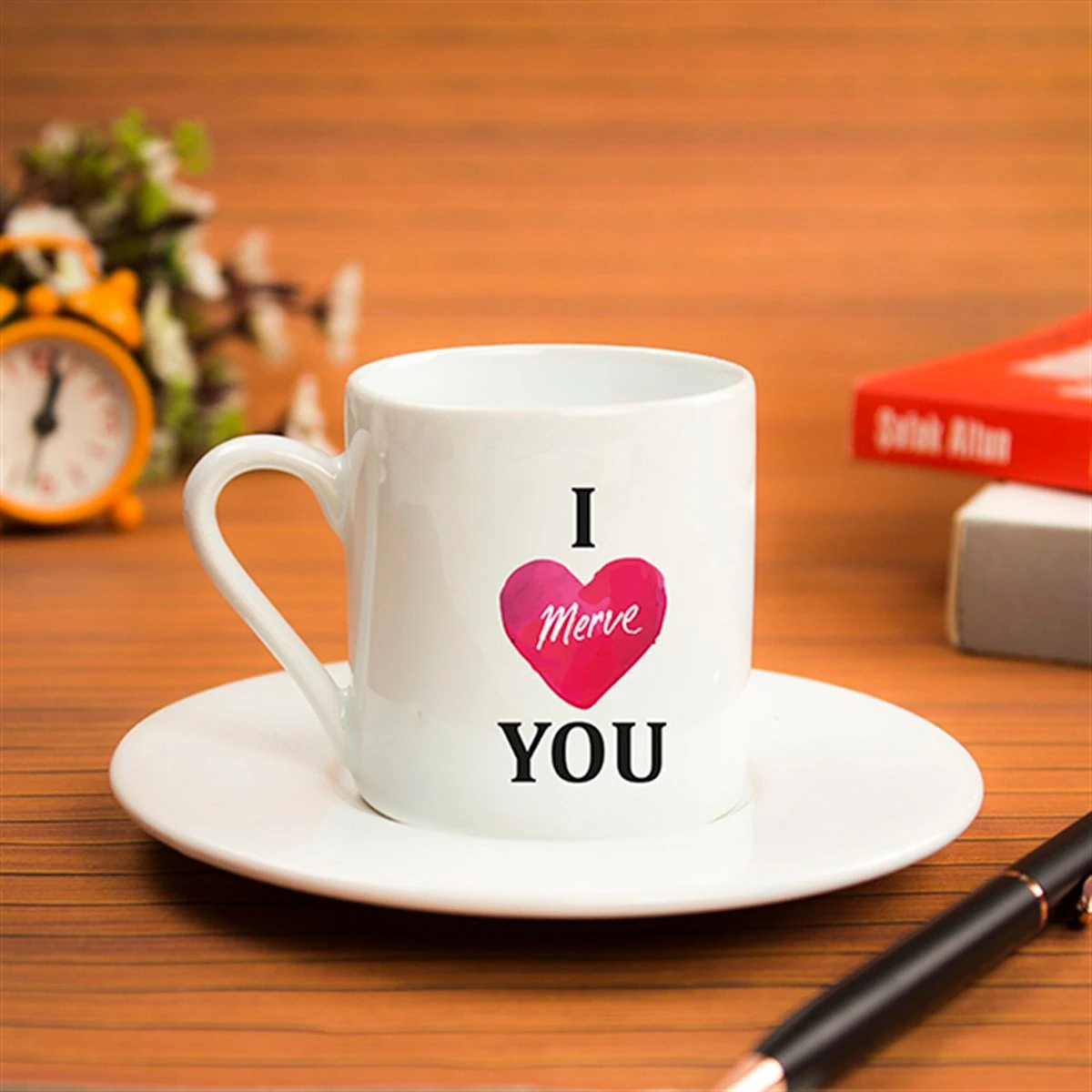 Kişiye Özel Türk Kahvesi Fincanı Seti - I Love You Temalı