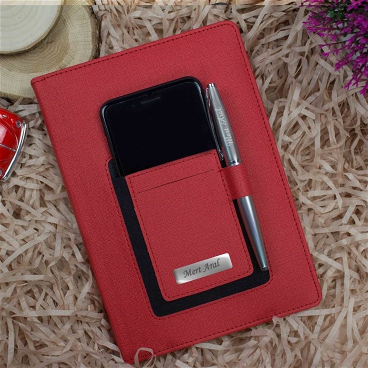 Kişiye Özel Kanguru Cepli Termo Deri Defter ve Kalem Seti