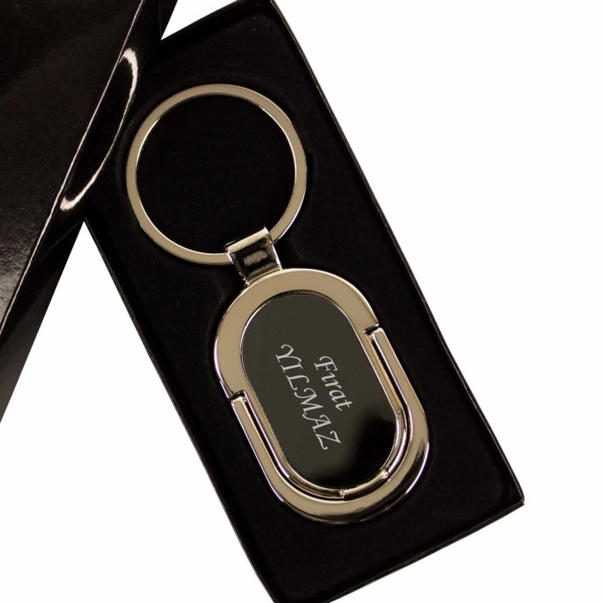 Kişiye Özel Baskılı Telefon Stantlı Metal Oval Anahtarlık