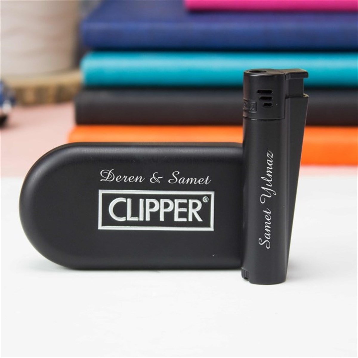 Kişiye Özel Clipper Marka Pürmüz Alevli Metal Mat Sİyah Çakmak