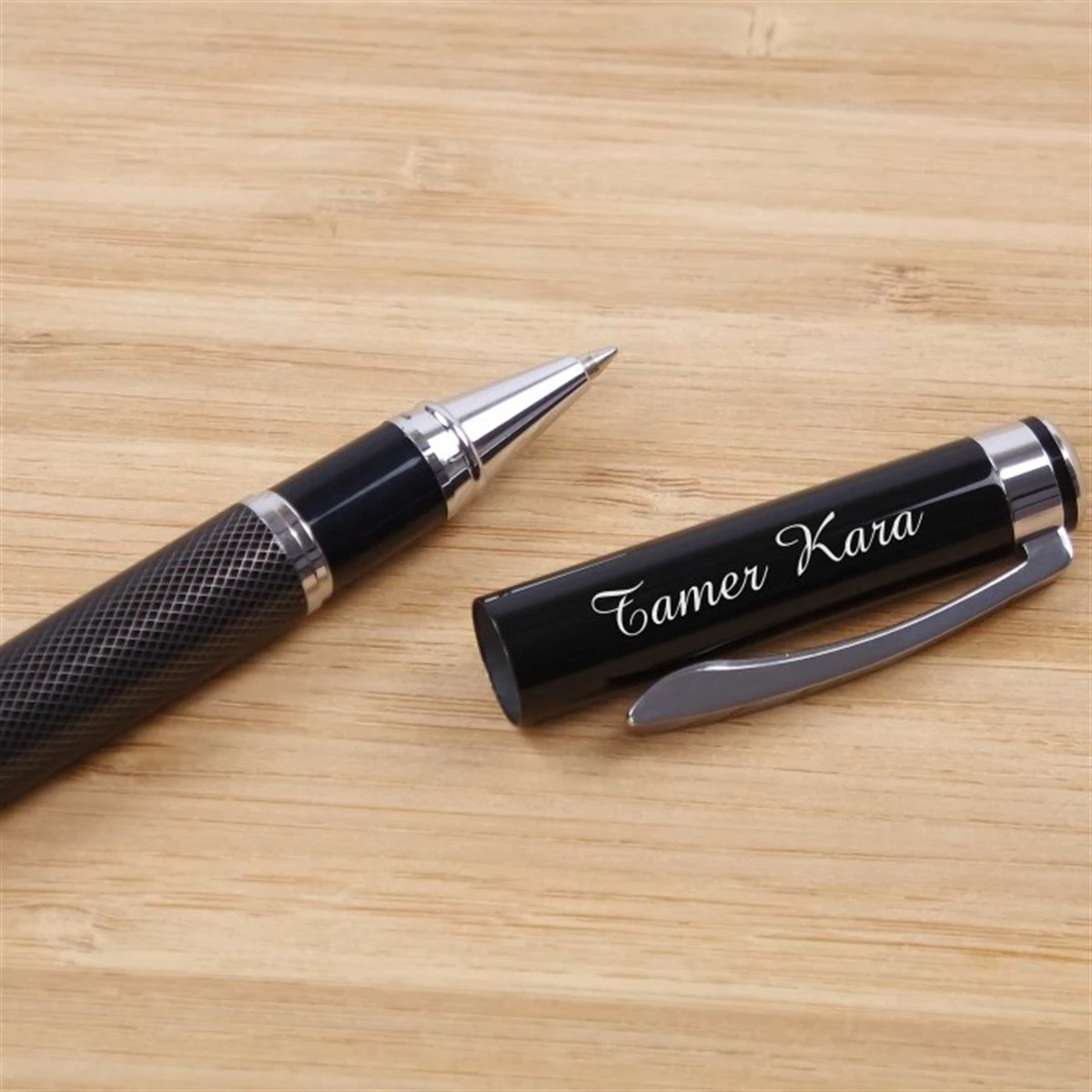 Kişiye Özel Deri Kutulu Desenli Metal Roller Kalem