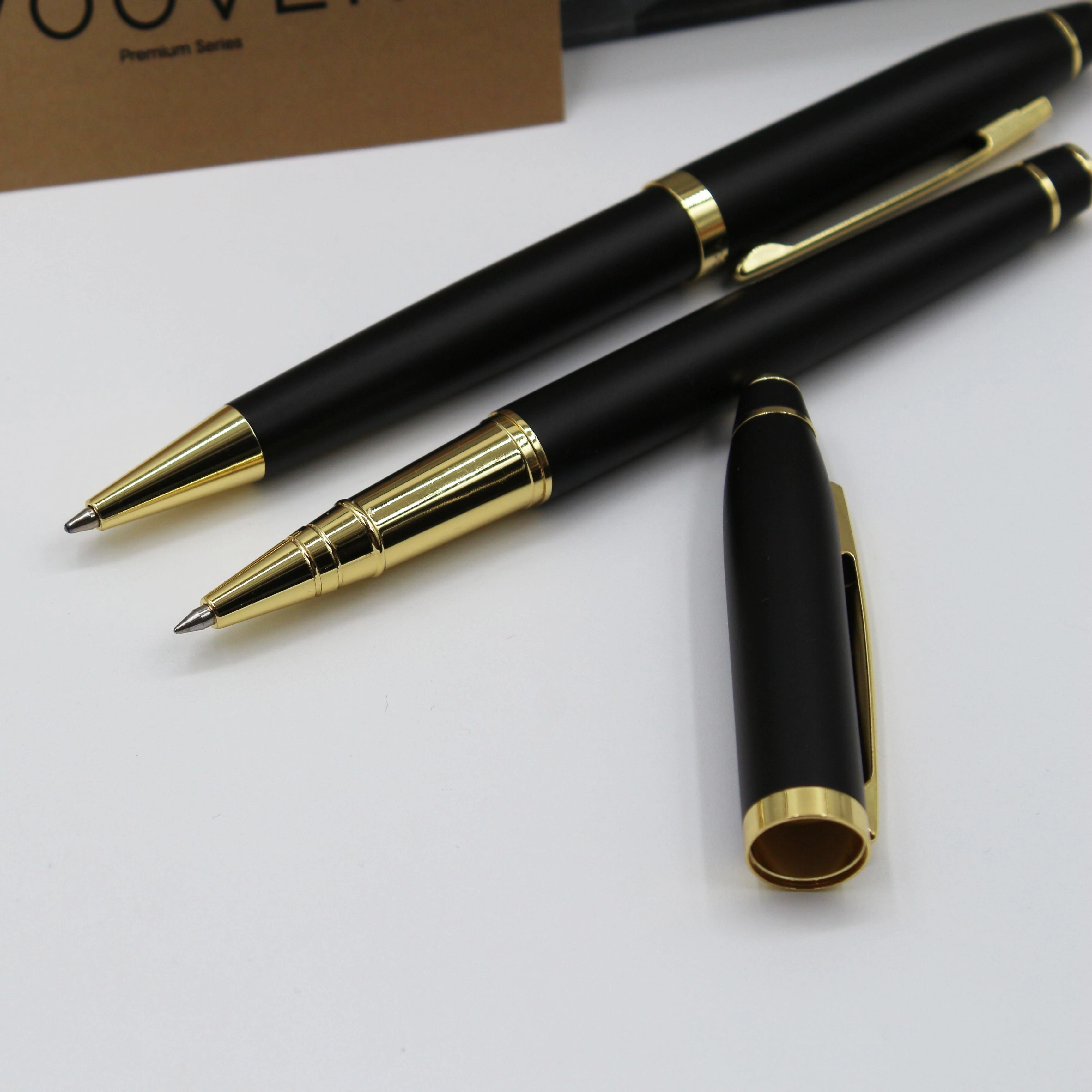 Vogven Marka Kişiye Özel Prestij Gold Renk Roller ve Tükenmez 2'li Kalem Seti