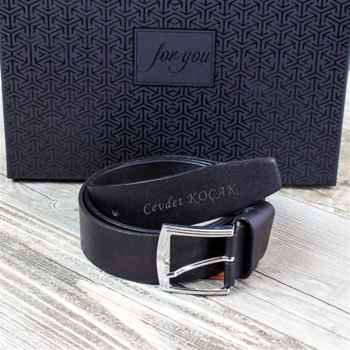 Kişiye Özel Deri Cüzdan ve Kemer Seti Tasarım Kutulu