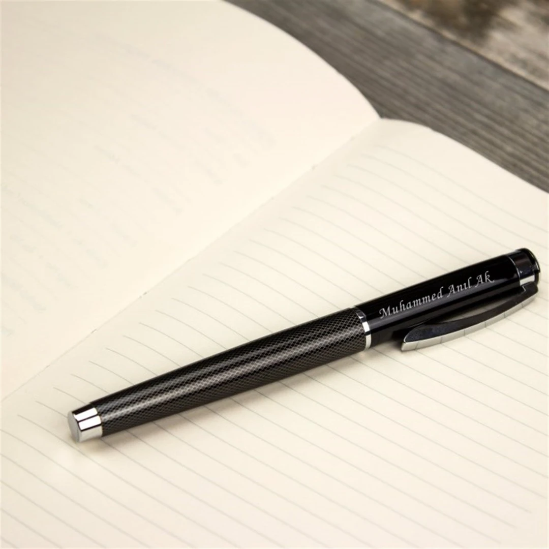 Kişiye Özel Deri Kutulu Desenli Metal Roller Kalem