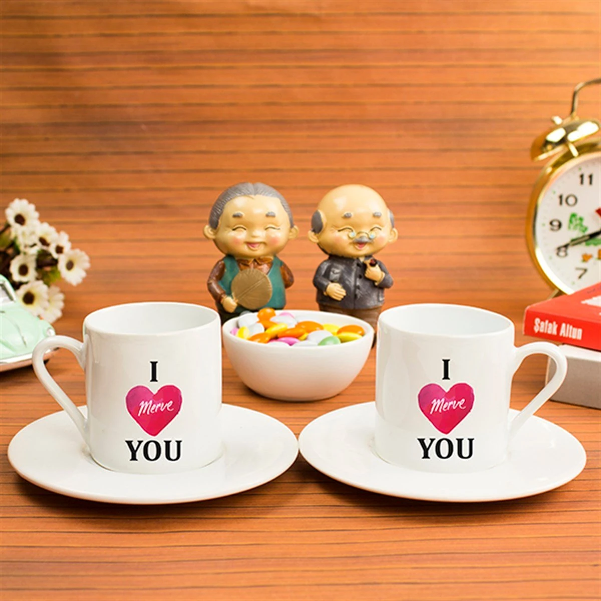Kişiye Özel Türk Kahvesi Fincanı Seti - I Love You Temalı