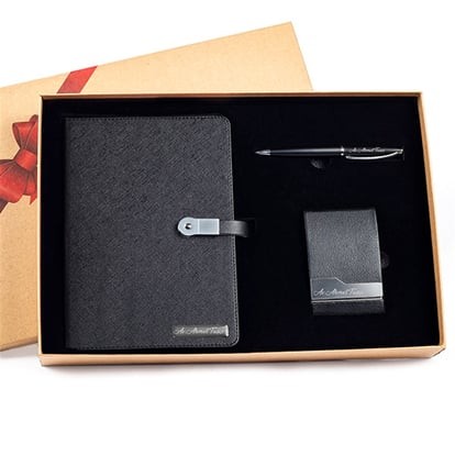 Kişiye Özel Usb'li Defter Kartvizitlik ve Roller Kalem Kutulu Set