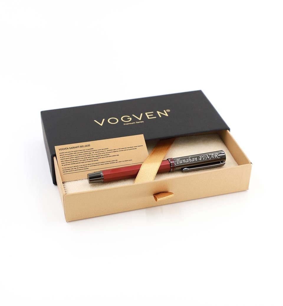 Vogven Marka Kişiye Özel Metal  Roller Kalem - Bordo