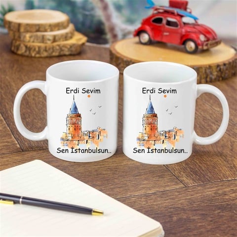 Kişiye Özel Galata Kulesi Temalı Sen İstanbul'sun Seramik Kupa Bardak