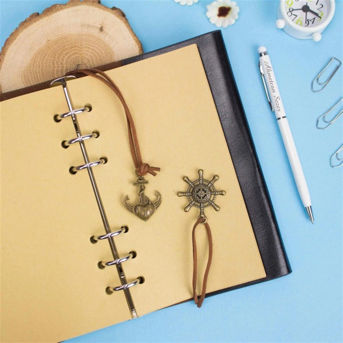 Kişiye Özel Pusula Temalı Siyah Hatıra Defteri ve Kalem Seti - Büyük Boy