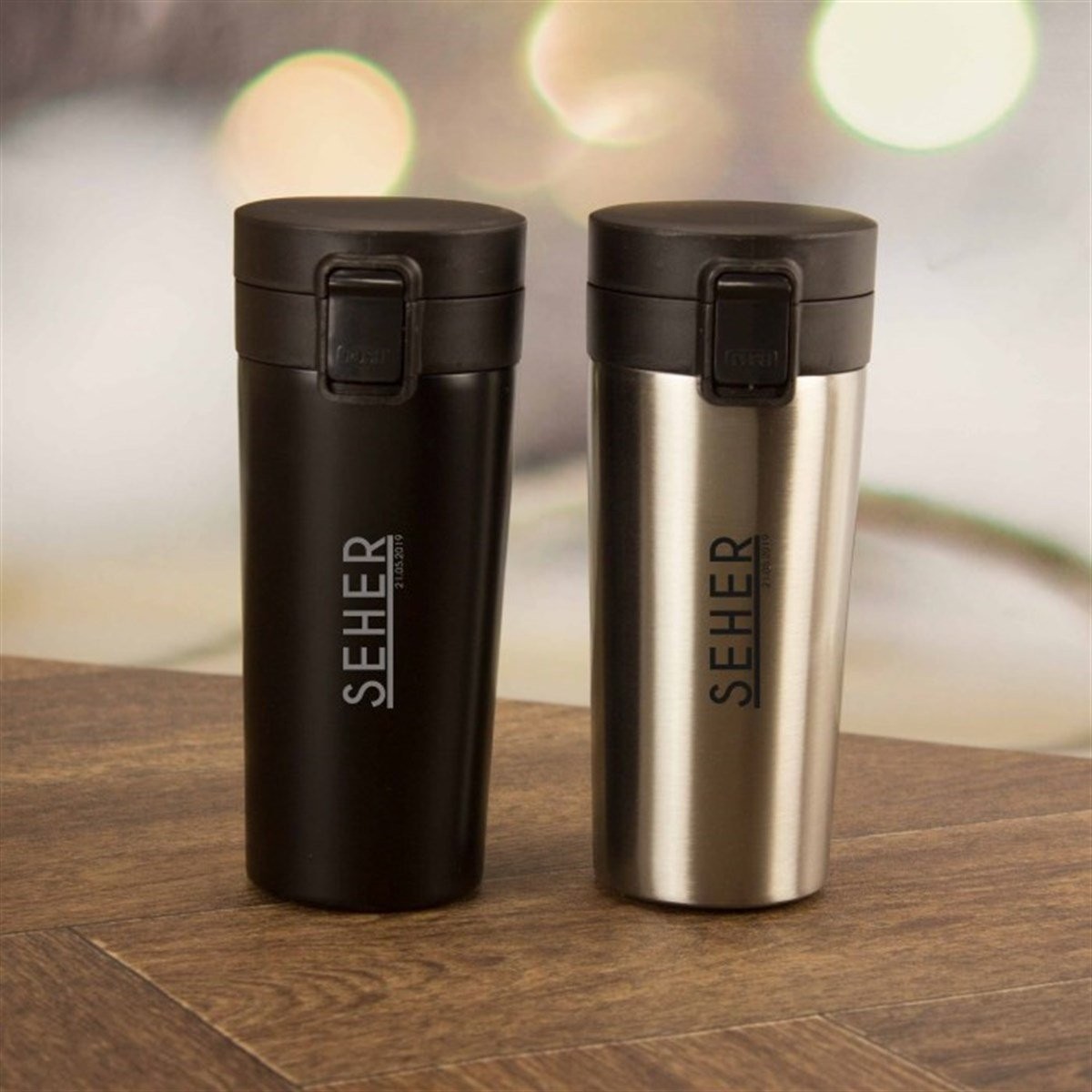 Kişiye Özel Premium Kilitli Kapaklı Çelik Termos Bardak 350 ml