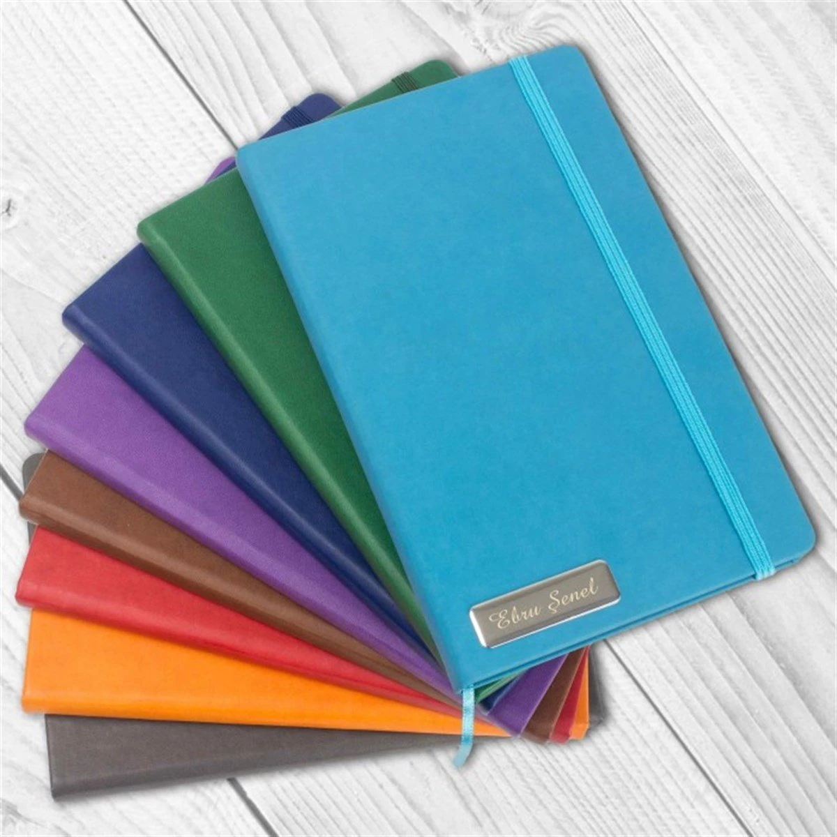 Kişiye Özel Renkli Lastikli Düz Çizgili Defter