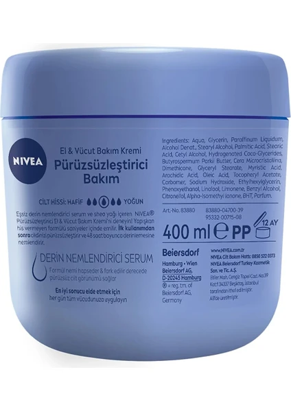 Nivea El Vücut Kremi Pürüzsüzleştirici Bakım 400 Ml