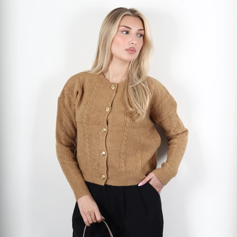 Modavega Beş Düğmeli Saç Örgü Triko Hırka 5075